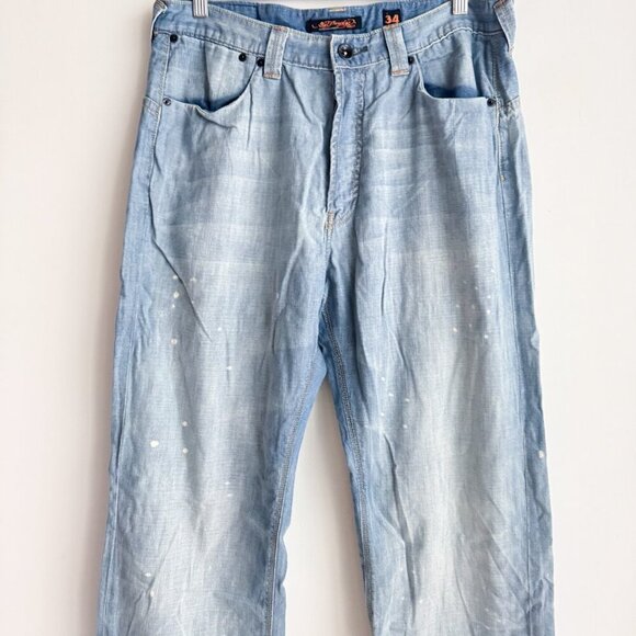 Vintage Ed Hardy Light Wash Relaxed fit 100% Cotton Lightweight Jeans 34x34 - Picture 3 of 6